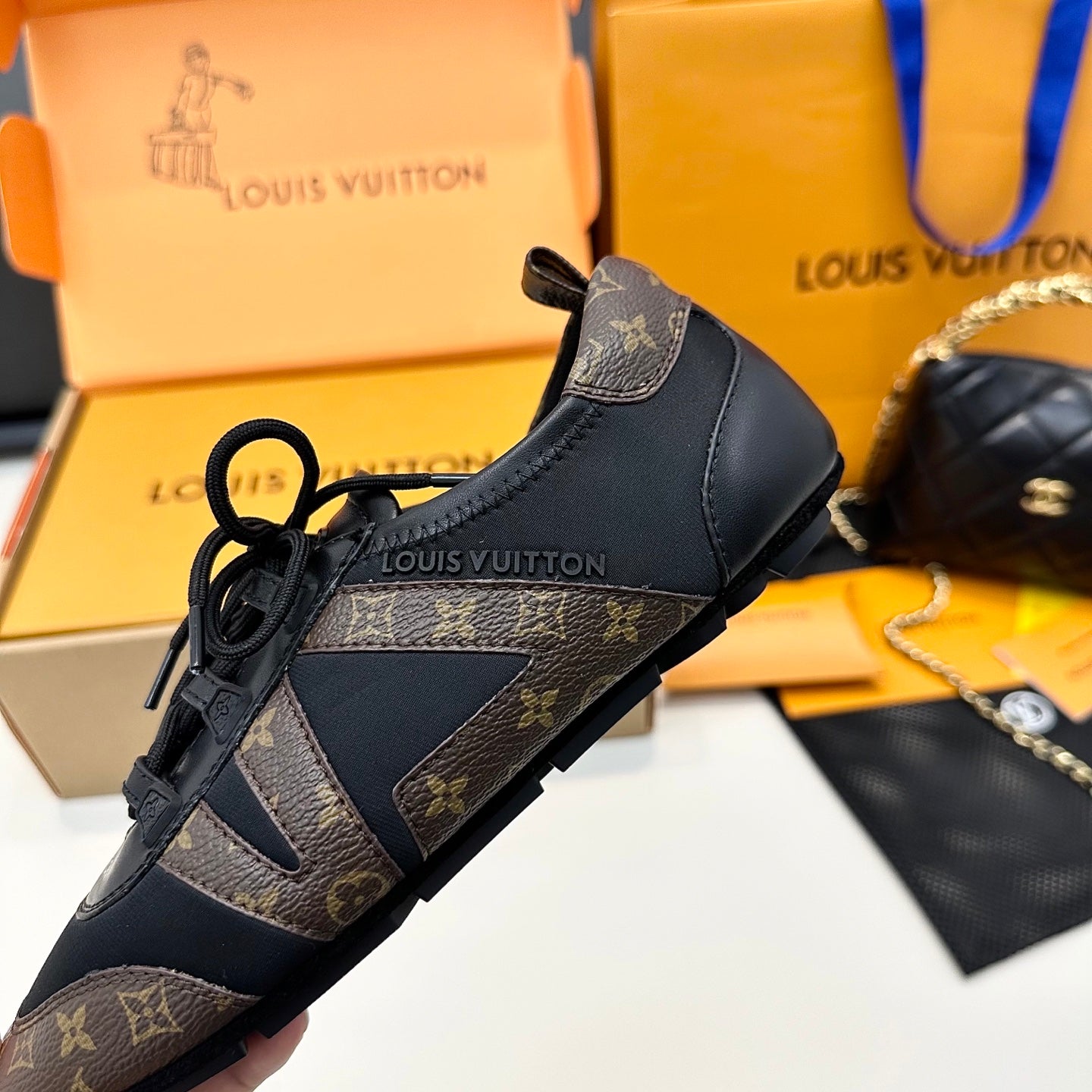 SNEAKERINA TRAINERS IN BROWN AND BLACK FABRIC AND CANVAS、mysite、Cacoeks