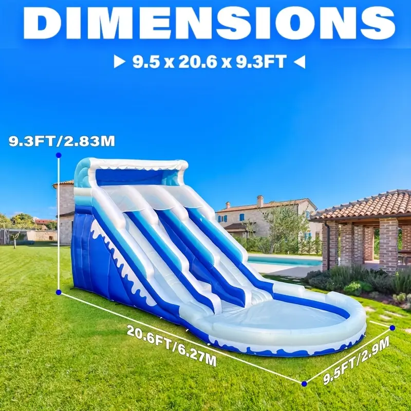20ft blue white inflatable water slide with playground outdoor play commercial rental equipment details 2