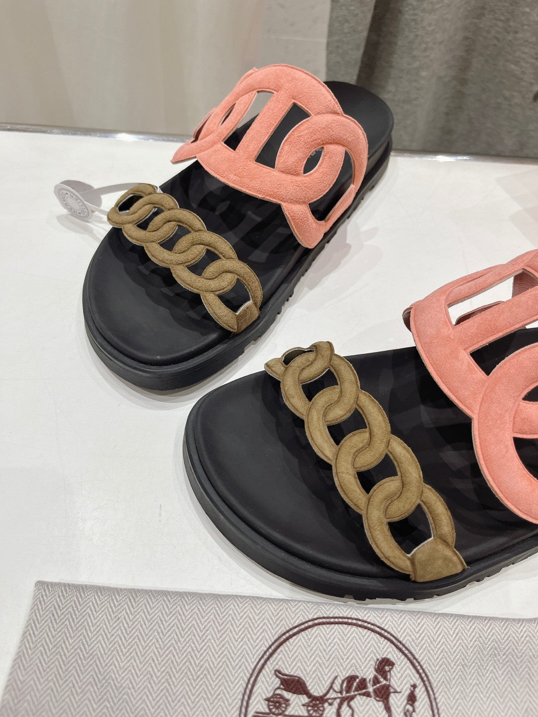 EXTRA SANDAL BLACK MIX PEACH MIX MOSS CALFSKIN、mysite、Cacoeks
