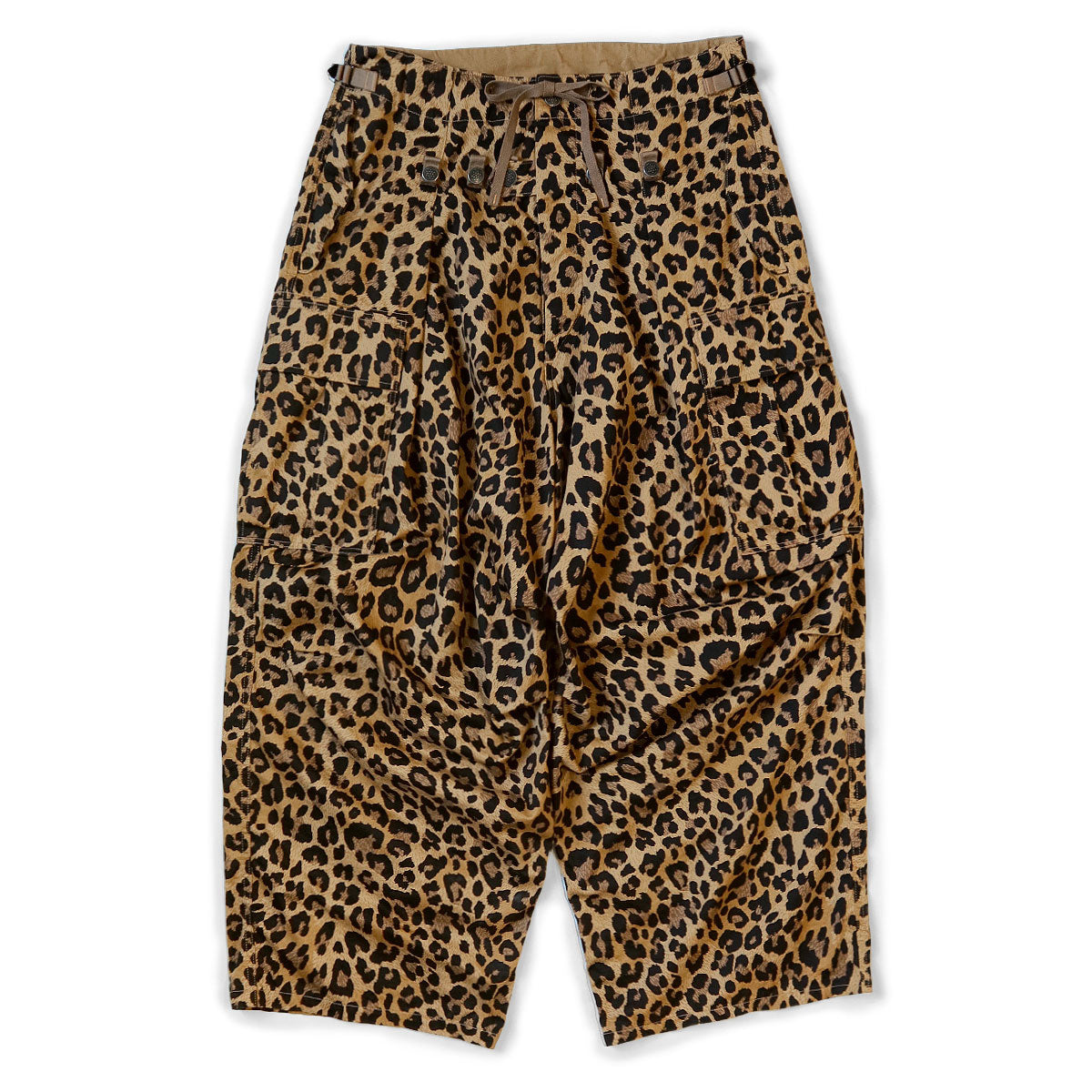 KAPITAL Cotton Herringbone Leopard Print Jumbo Cargo Pants  K2409LP008 
