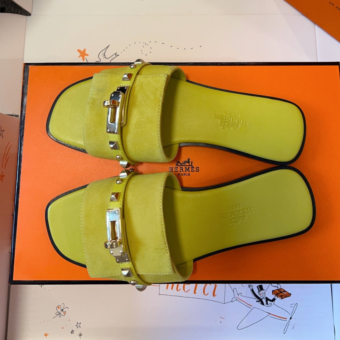 GIULIA FLAT SANDAL IN NEON YELLOW SUEDE、mysite、Cacoeks