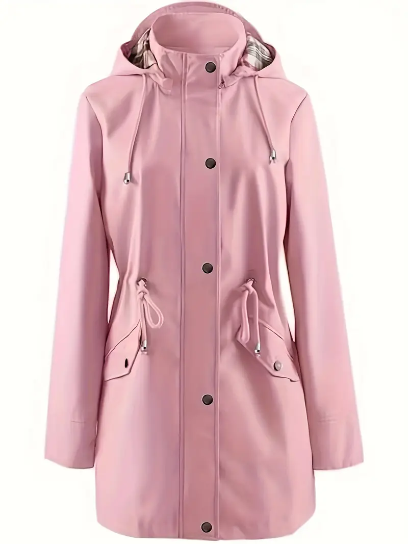 plus size womens plus size lightweight hooded windbreaker jacket casual zip up with adjustable waist long sleeves and pockets solid color for   outdoor spring jacket adjustable waist jacket durable fabric jacket details 29