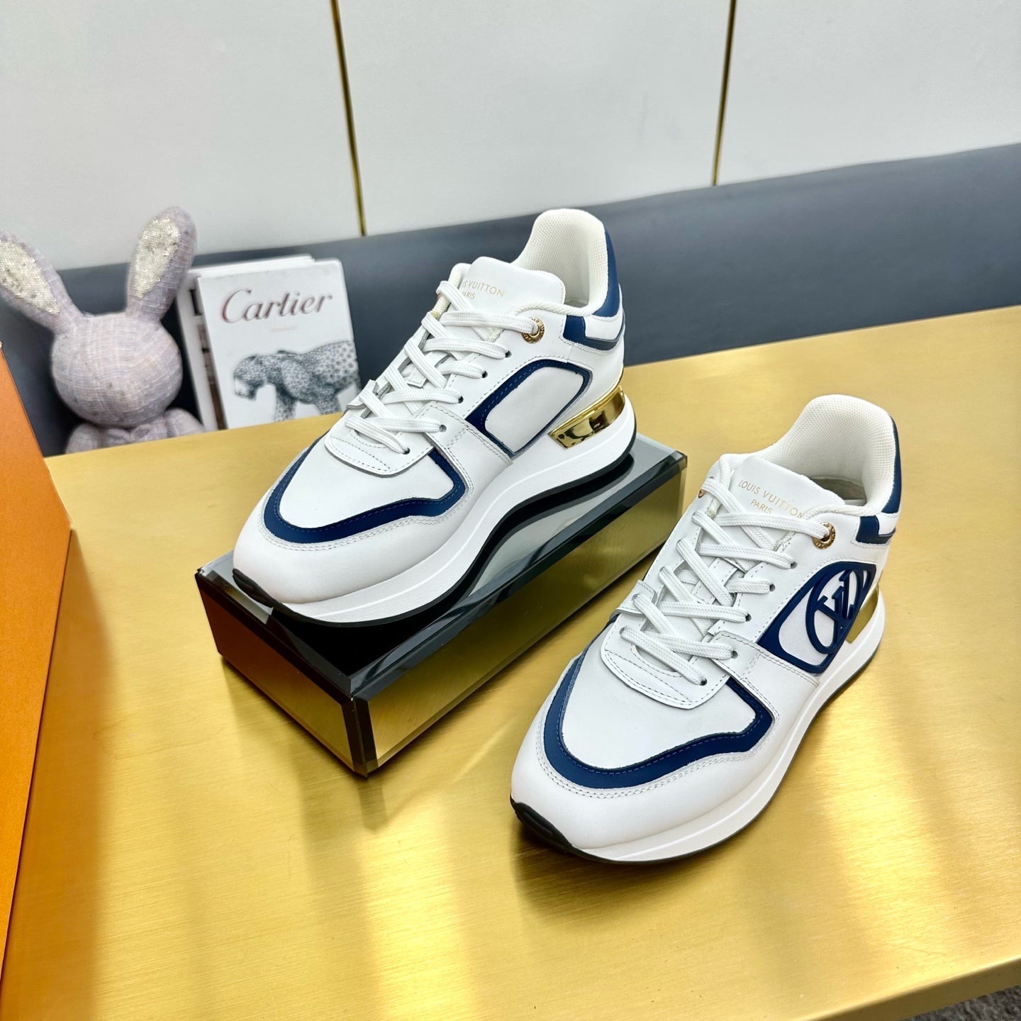 NEO RUN AWAY SNEAKER IN WHITE MIX COBALT BLUE CALFSKIN、mysite、Cacoeks