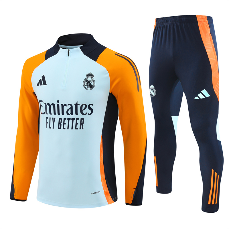 ManixJersey.com | Real Madrid 24-25 Long Sleeve Training Set - Blue & Orange -Customize Name, Number and Patch | Worldwide Shipping