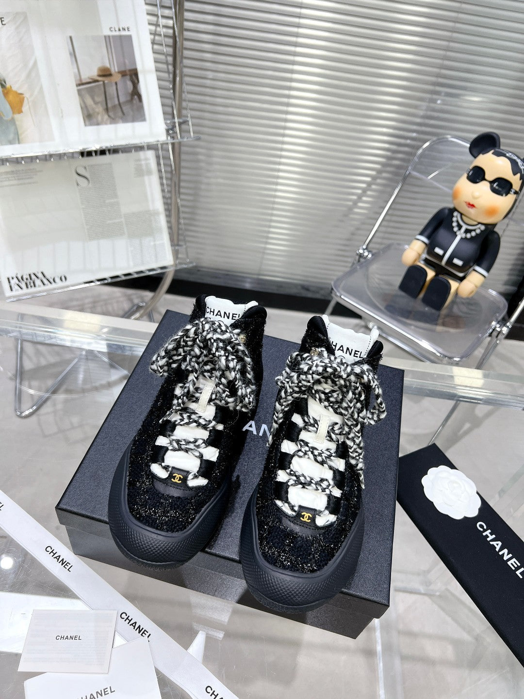 CC CANO ALTO SNEAKER IN BLACK TWEED AND RUBBER、mysite、Cacoeks