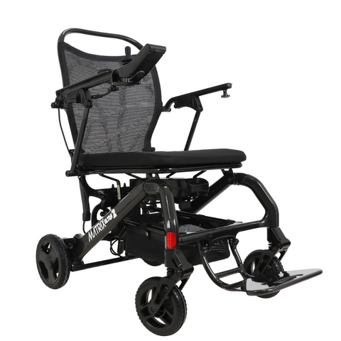 Matrix Ultra 2 2025 Model Folding Electric Wheelchair in red, featuring a comfortable mesh seat, joystick control, and compact design for easy transport.