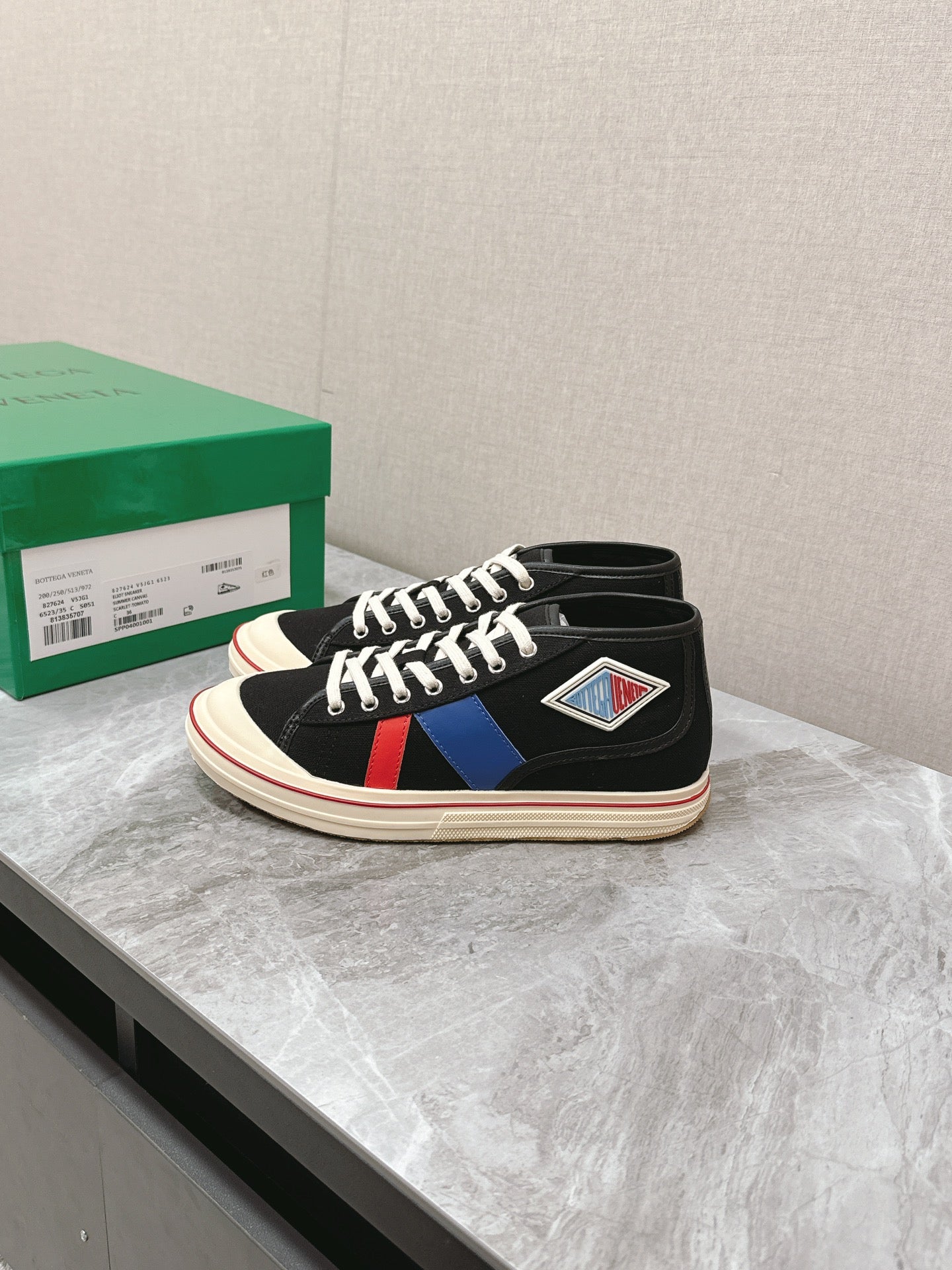 ELIOT SNEAKER IN BLACK MIX BLUE AND RED CANVAS AND CALFSKIN、mysite、Cacoeks