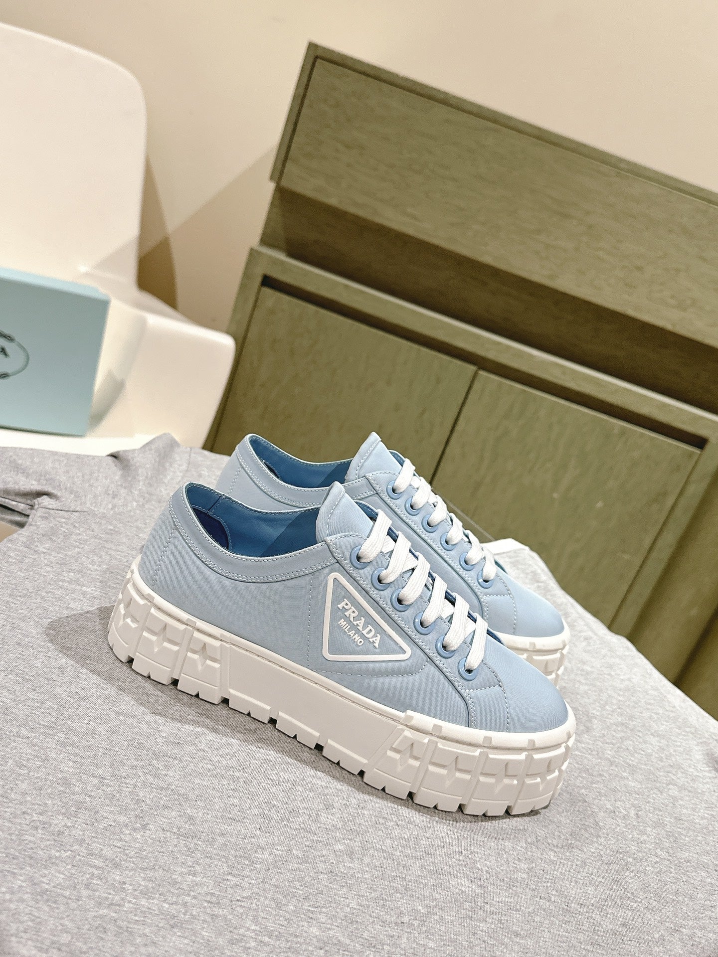 PRA DOUBLE WHEEL RE-NYLON GABARDINE SNEAKERS SKY CALFSKIN、mysite、Cacoeks