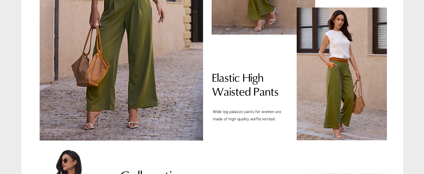 Women's Wide Leg Pants Elastic High Waisted