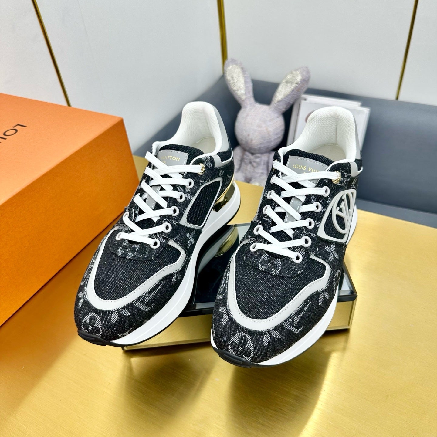 NEO RUN AWAY SNEAKER IN BLACK MONOGRAM DENIM FABRIC、mysite、Cacoeks