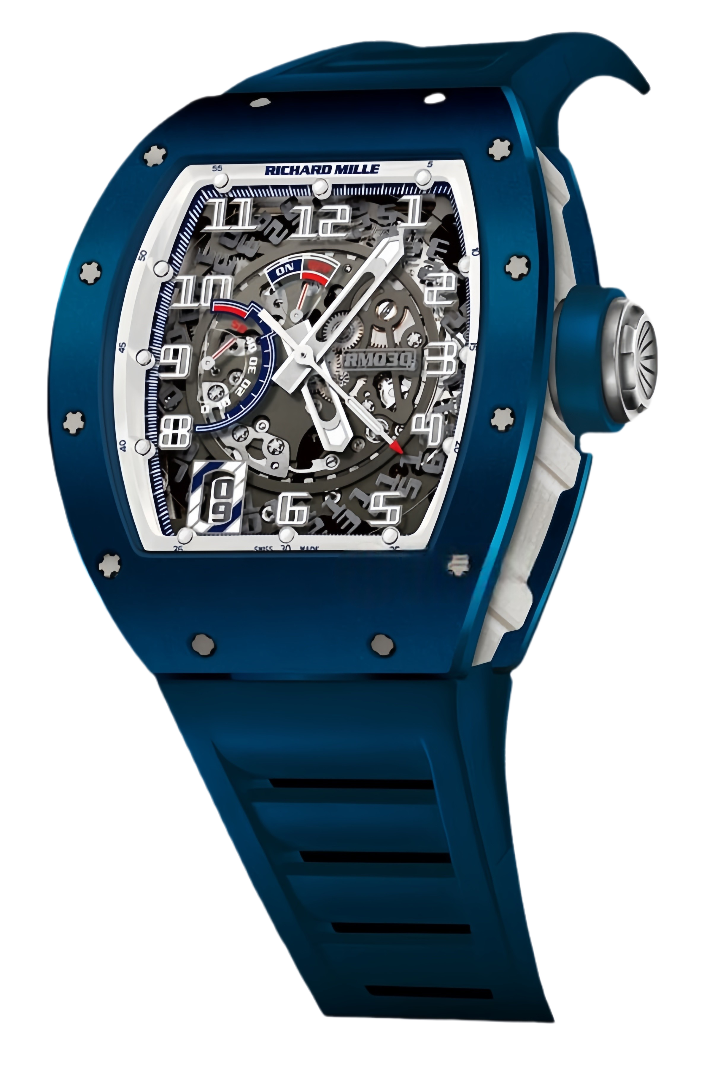 Richard Mille RM 030 Blue Ceramic Super Clone Watch – Tonneau Skeleton Dial Replica
