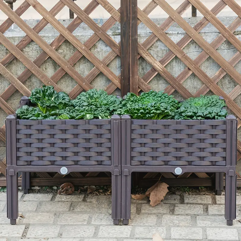 dual compartment raised garden bed kit durable plastic weather resistant rectangular planter box for courtyard garden patio   multiple components for easy setup raised garden beds details 3