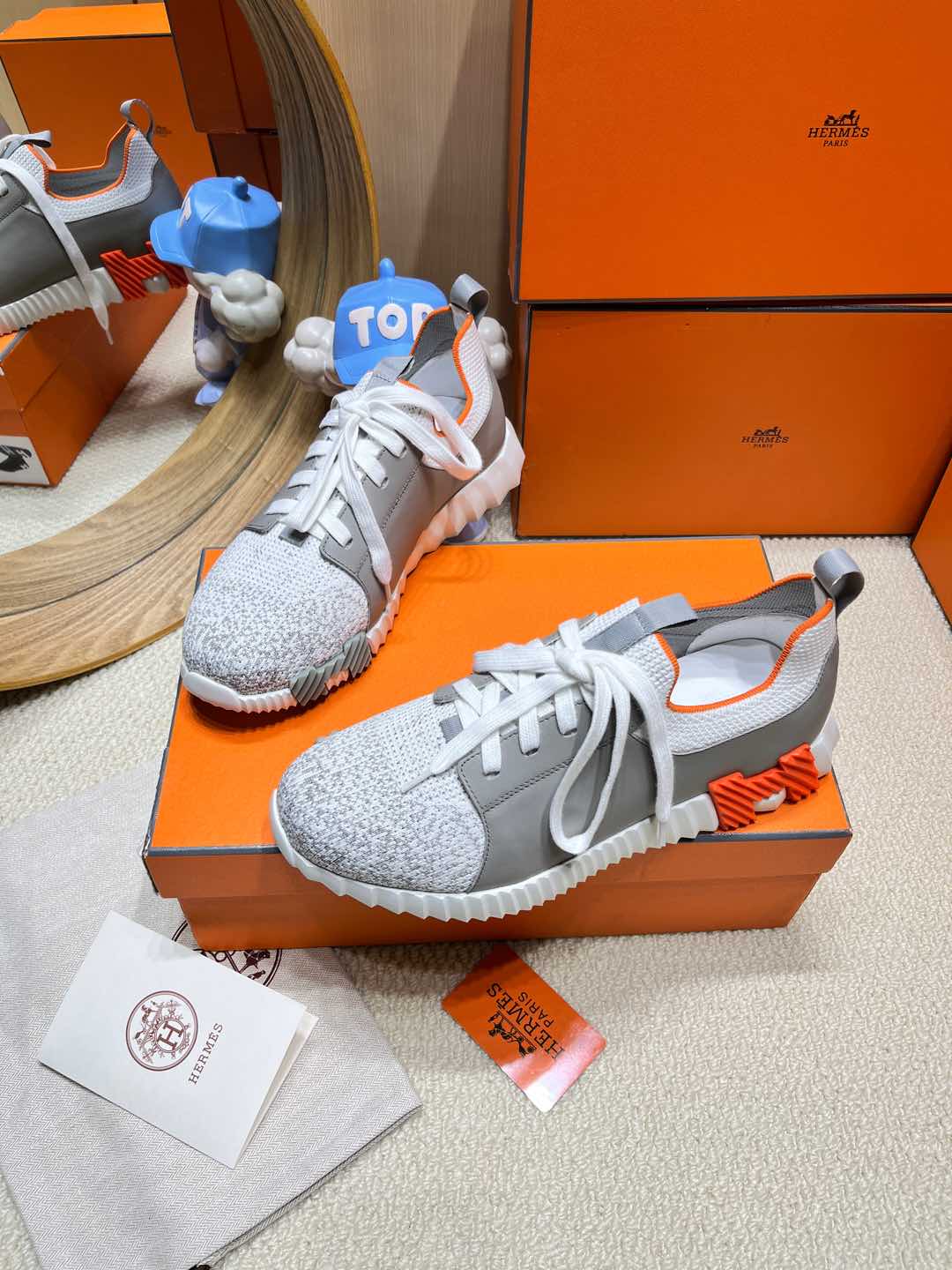 DEPART SLIP-ON SNEAKER IN WHITE MIX MOUSE GRAY KNIT AND CALFSKIN、mysite、Cacoeks