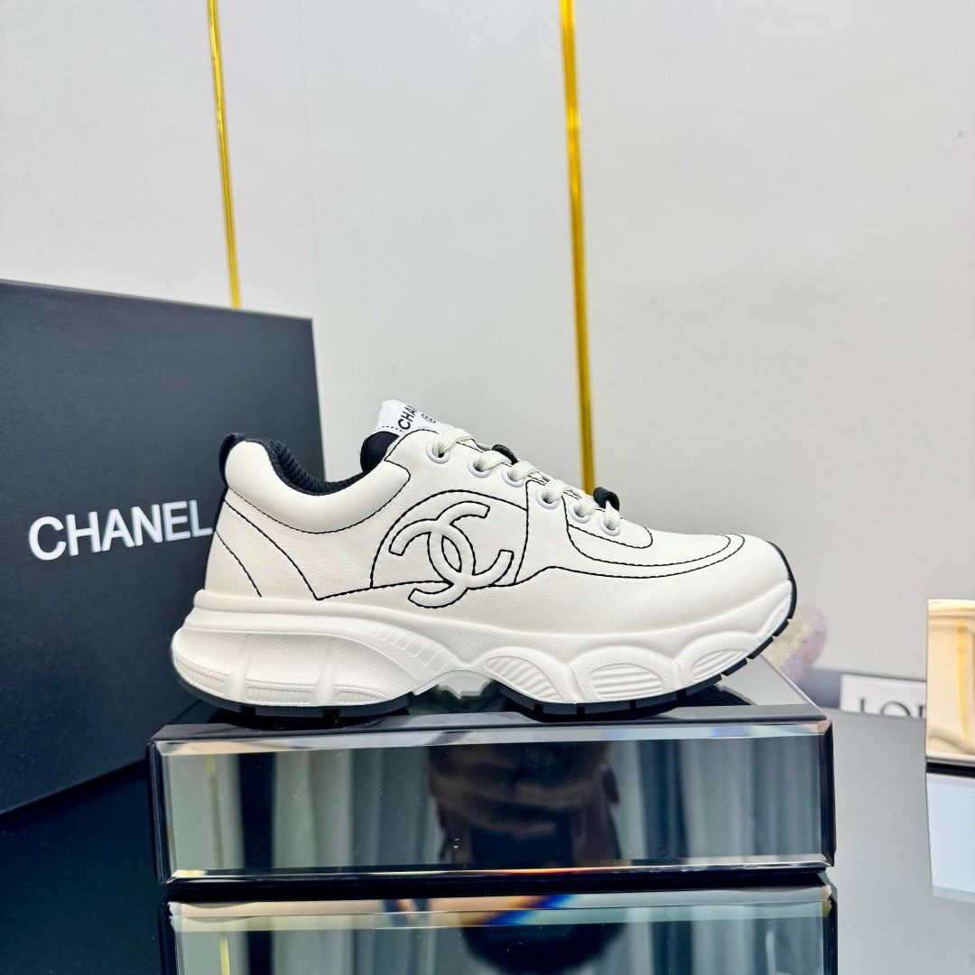 TRAINERS SNEAKER IN WHITE CALFSKIN WITH BLACK EMBROIDERED、mysite、Cacoeks