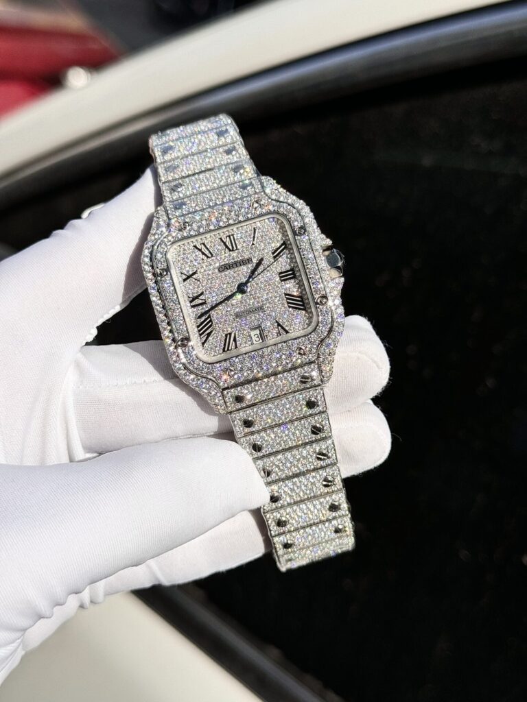 Đồng Hồ Cartier Santos Đính Full Kim Cương Moissanite Hong Kong 39 (1)