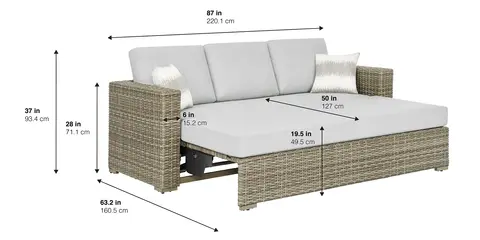 Overall dimensions of the Thomasville Outdoor Dillard Convertible Sofa