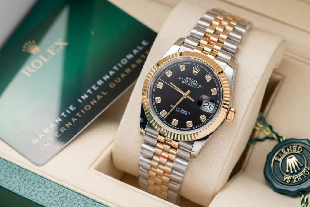 Đồng Hồ Rolex DateJust Bọc Vàng Thật Mặt Đen Nam Nhà Máy GM 36mm (7)