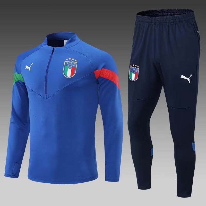 2022 Italy Half-Pull Training Suit Blue Soccer Shirt Set-mysite Custom Football Kit- Nextkits