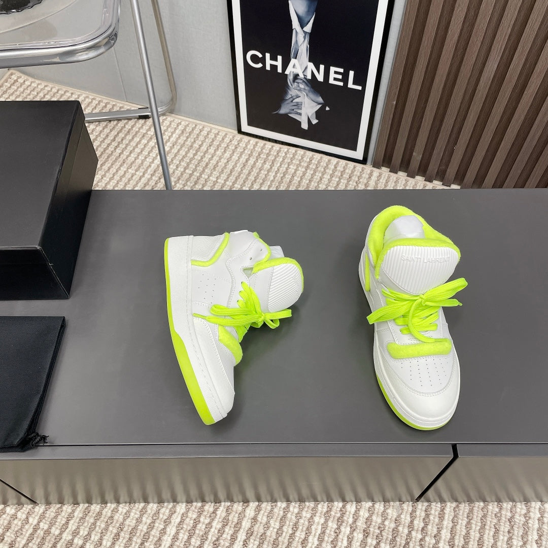 HIGH-TOP SNEAKERS IN WHITE MIX NEON GREEN CALFSKIN、mysite、Cacoeks