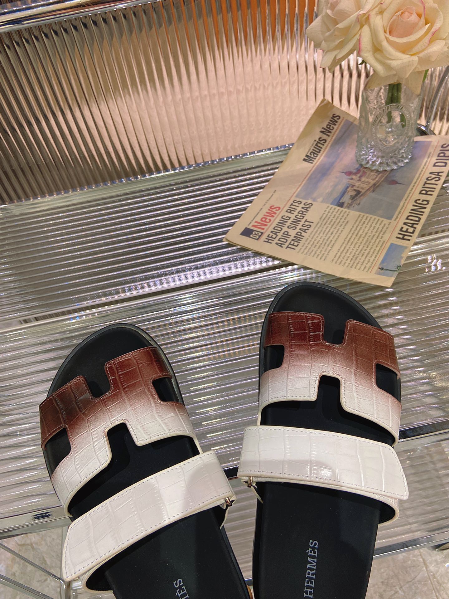 CHYPRE SANDAL OMBRE WHITE BROWN CALFSKIN、mysite、Cacoeks