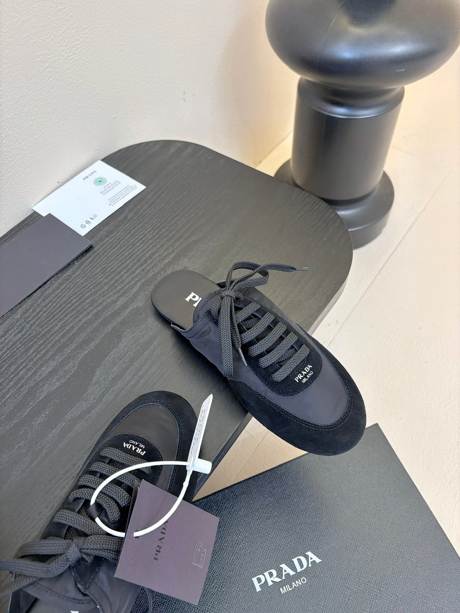 SNEAKER MULES IN BLACK NYLON AND SUEDE、mysite、Cacoeks