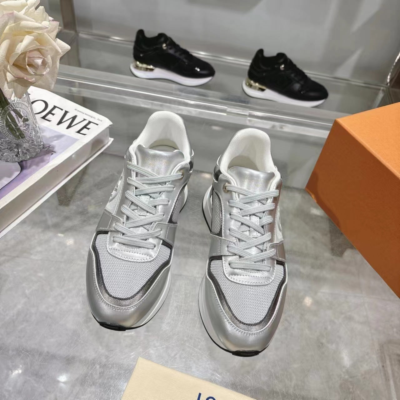 SNEAKERS IN WHITE MIX SILVER MESH AND CALFSKIN、mysite、Cacoeks