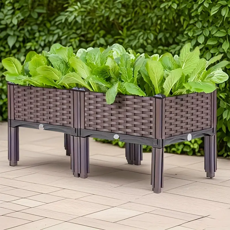 dual compartment raised garden bed kit durable plastic weather resistant rectangular planter box for courtyard garden patio   multiple components for easy setup raised garden beds details 0