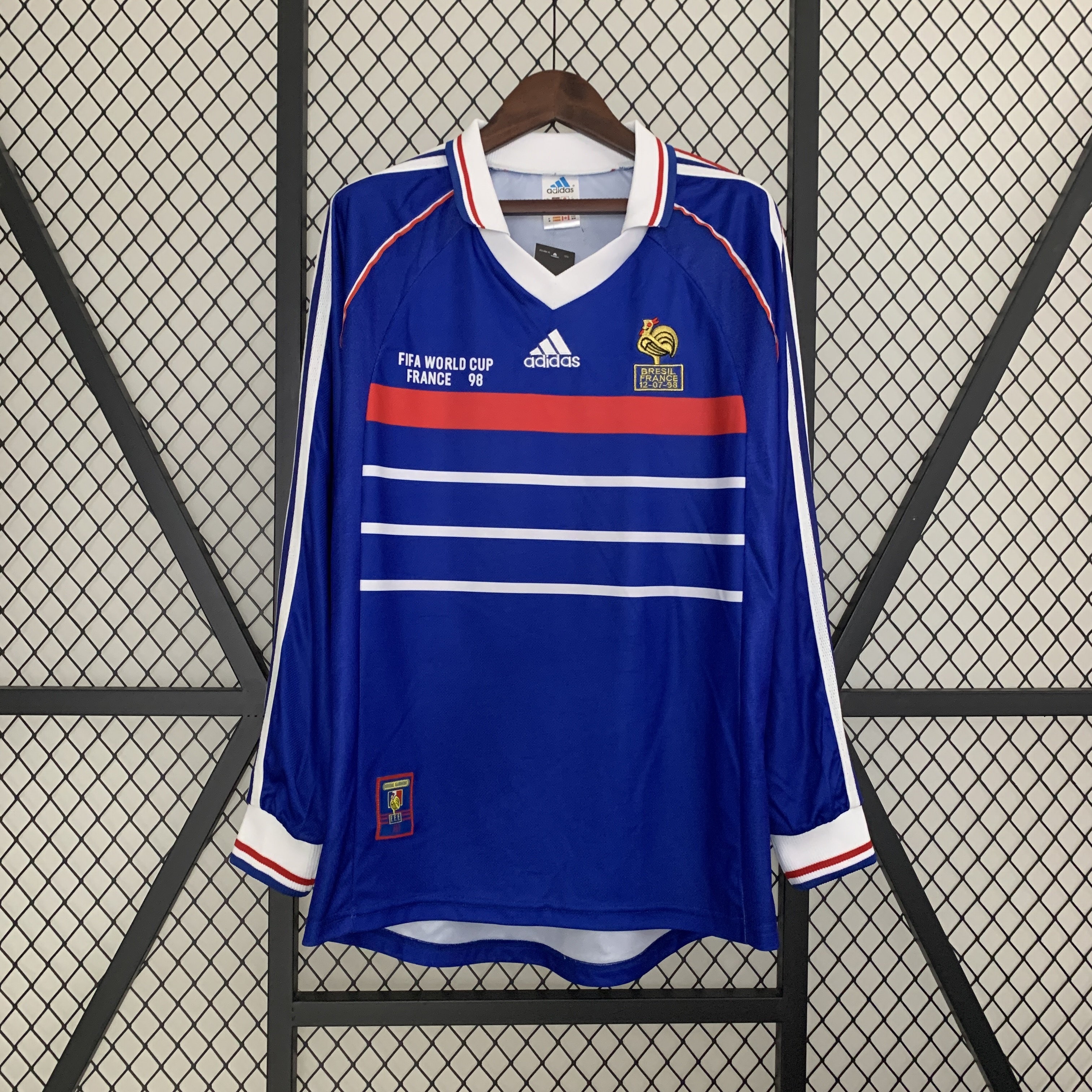Higojerseys-Retro France 1998 Home Stadium Long Sleeve Jersey