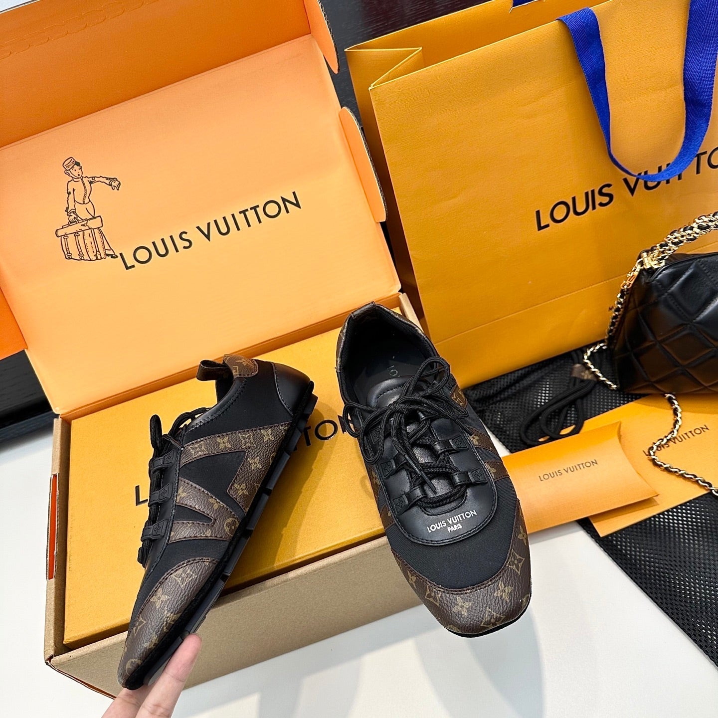 SNEAKERINA TRAINERS IN BROWN AND BLACK FABRIC AND CANVAS、mysite、Cacoeks