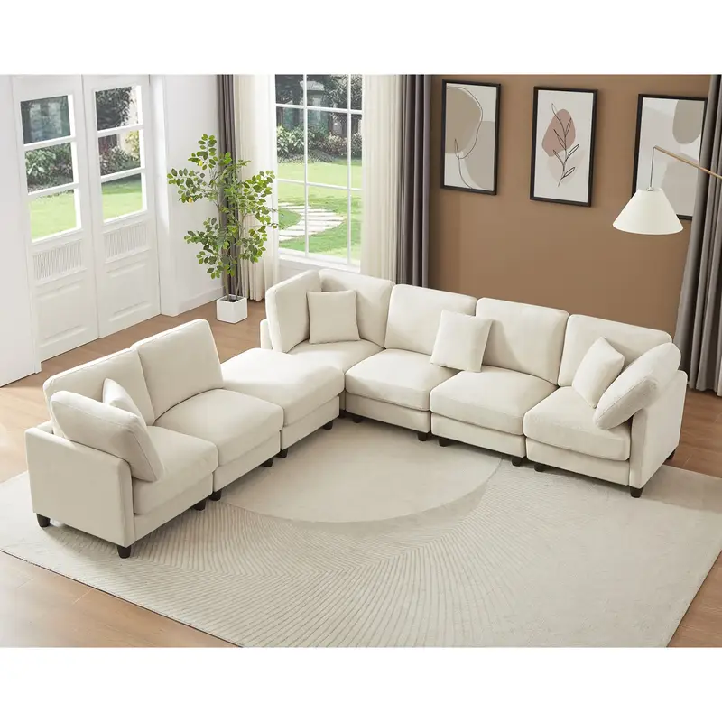 7pcs l shaped fabric fabric sofa free combination soft and comfortable suitable for living room bedroom hotel office reception and dark gray beige details 11