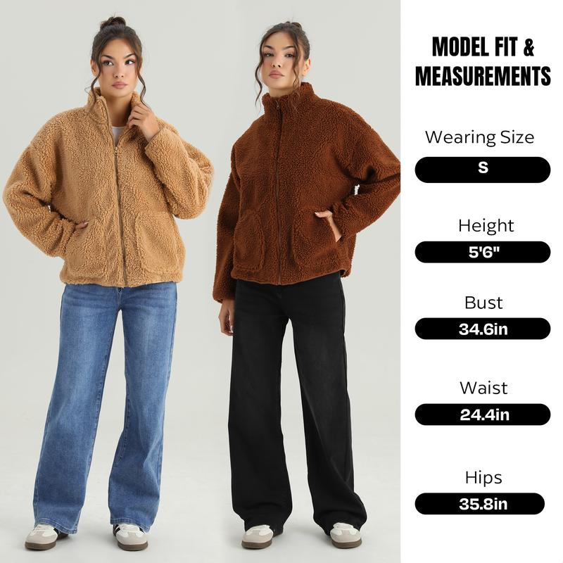 KatchMe Women's Cozy Mock Neck Side Pocket Zipper Fluffy Long Sleeve Outerwear, Versatile Faux Fur Fleece Coat for Fall & Winter, Comfort Solid Color Outfit（2）