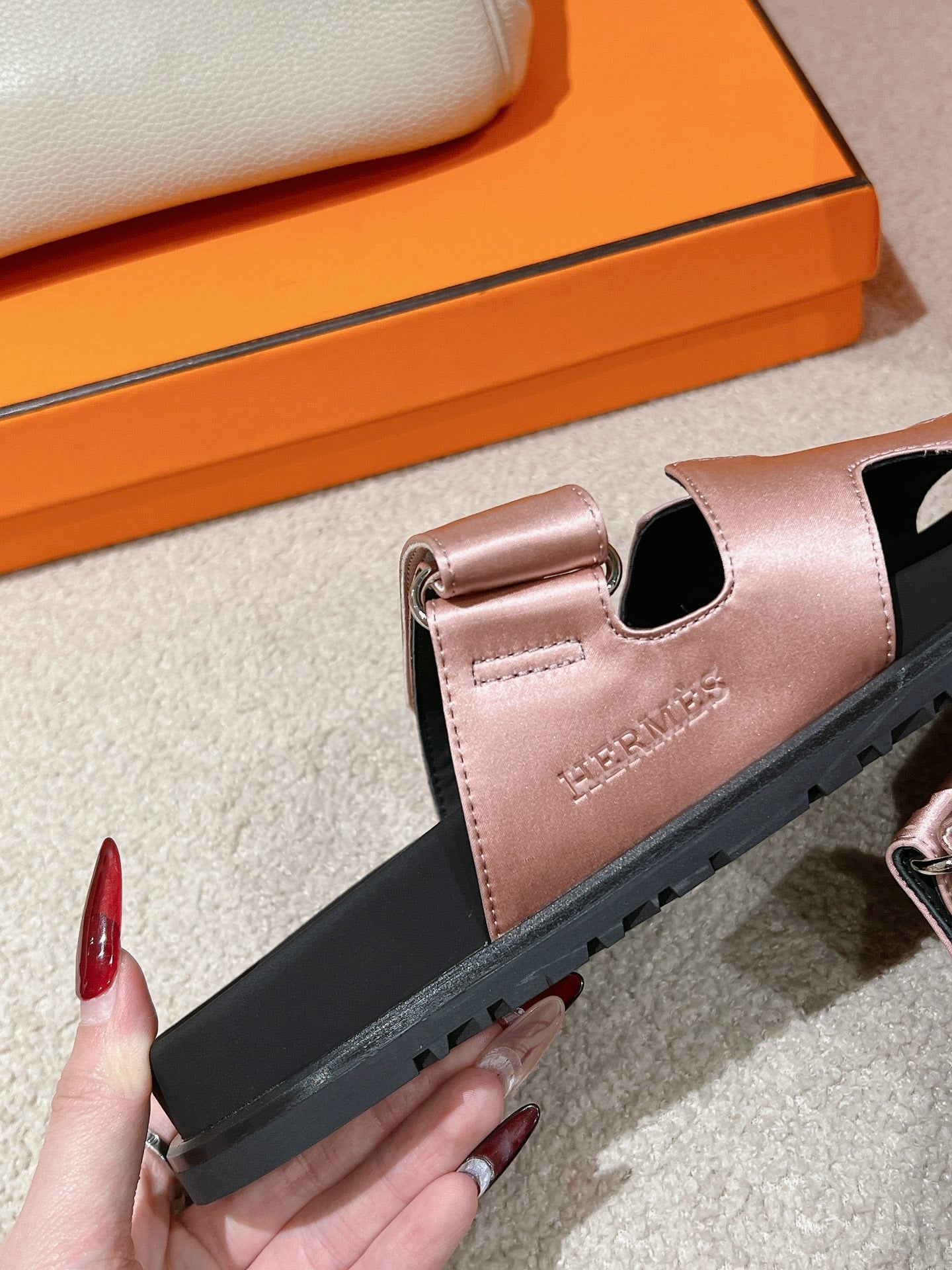 CHYPRE SANDAL BLACK MIX PASTEL PINK CALFSKIN、mysite、Cacoeks