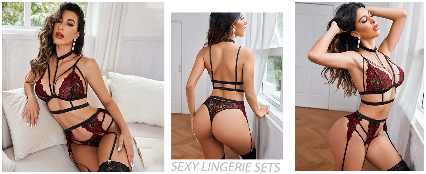 lace garter lingerie set 