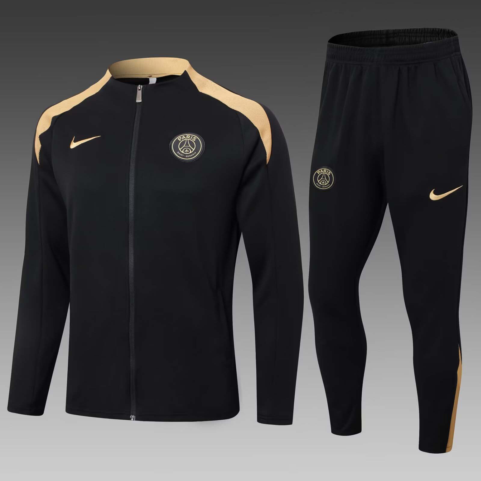 2024/2025 Psg Paris Saint-Germain Long Zipped Jacket Black and Gold Set:football jersey mysite: unitedjerseyfootball 邓江浪:football