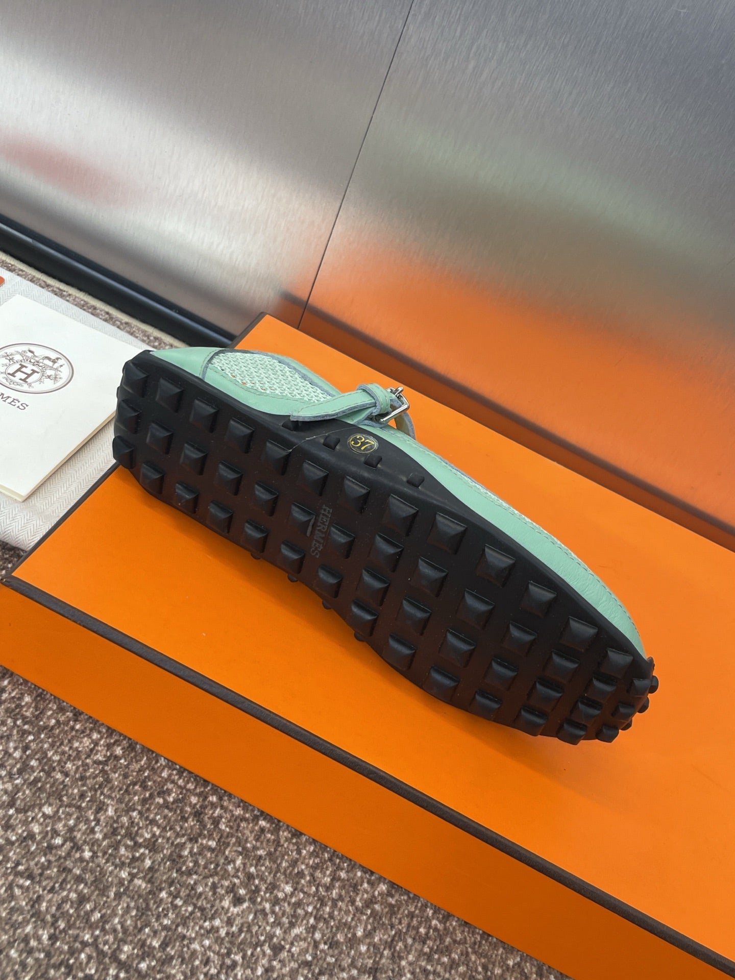 KICHU BALLET FLAT IN GREEN MINT CROCHET KNIT AND CALFSKIN、mysite、Cacoeks