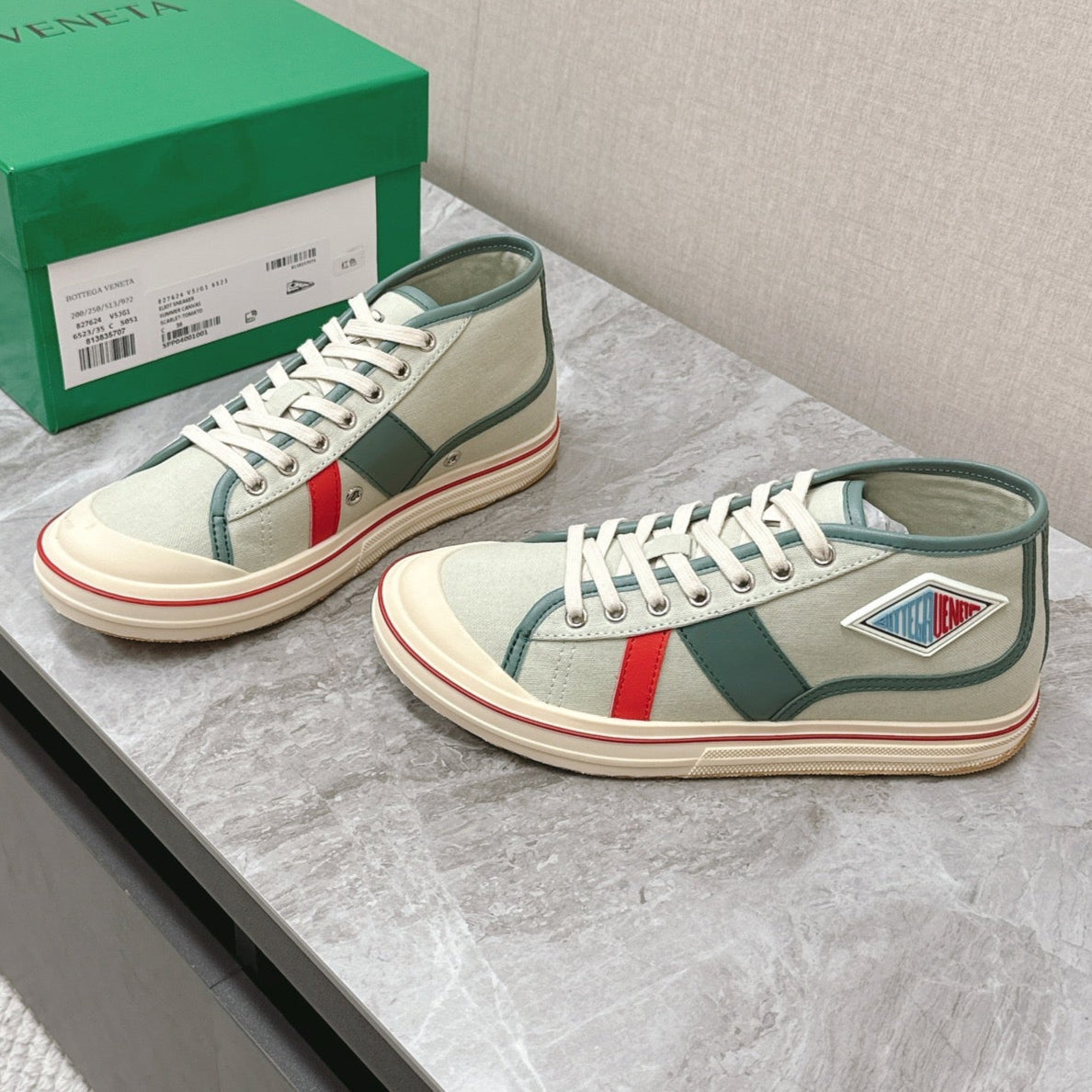 ELIOT SNEAKER IN GREEN PASTEL CANVAS AND CALFSKIN、mysite、Cacoeks