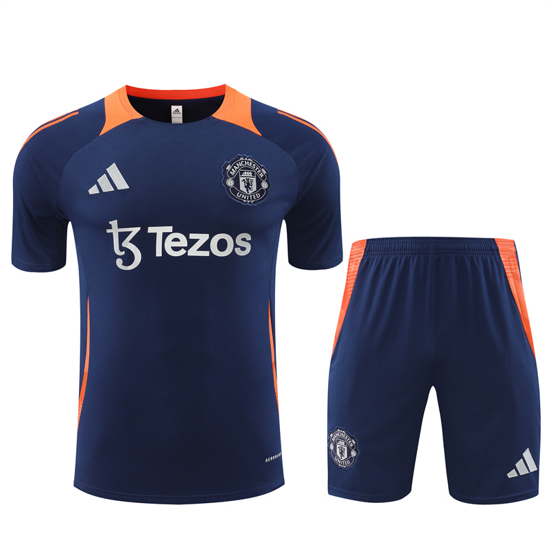 ManixJersey.com | Manchester United 24-25 Short-Sleeve Training Kids Kit - Deep Blue -Customize Name, Number and Patch | Worldwide Shipping