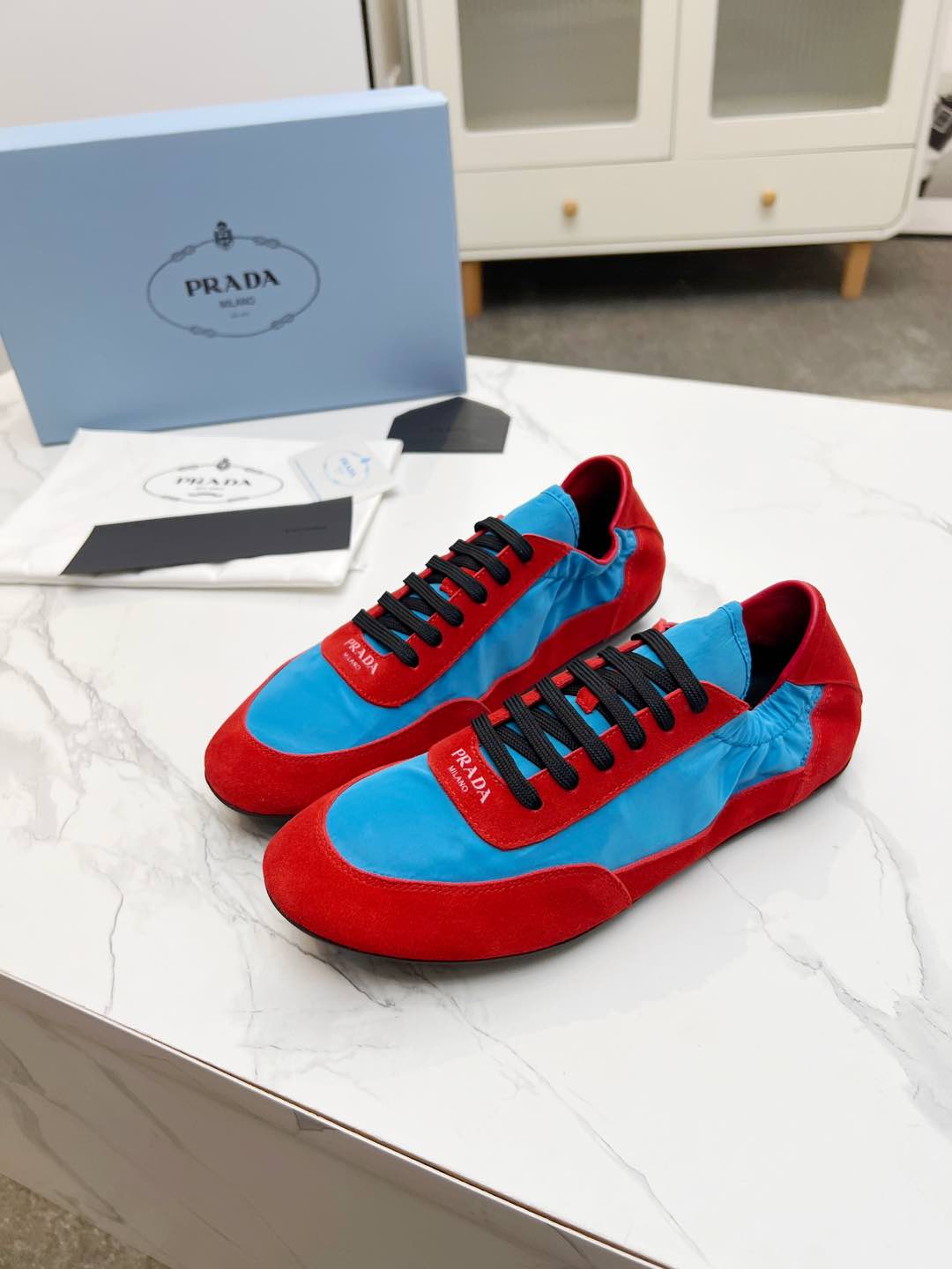 COLLAPSE SNEAKERS IN RED SUEDE AND SKY BLUE NYLON、mysite、Cacoeks
