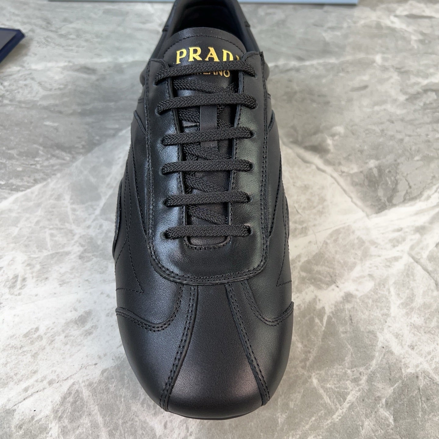 PRADA 25S MONTECARLO ANTIQUED SNEAKERS IN BLACK NAPPA LEATHER、mysite、Cacoeks