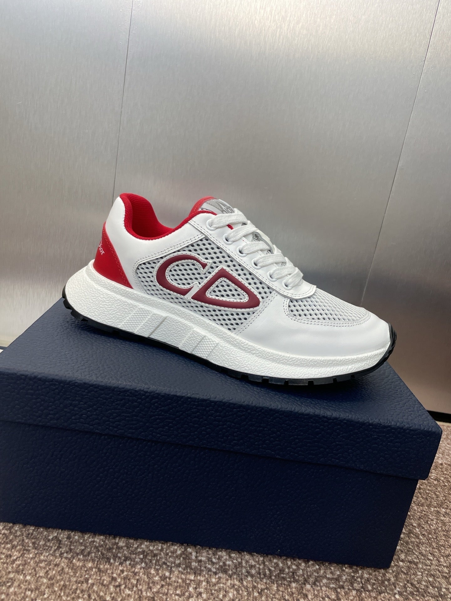 DIOR 25S D-RUN'N COUPLE SNEAKERS IN WHITE RED CALFSKIN AND MESH、mysite、Cacoeks