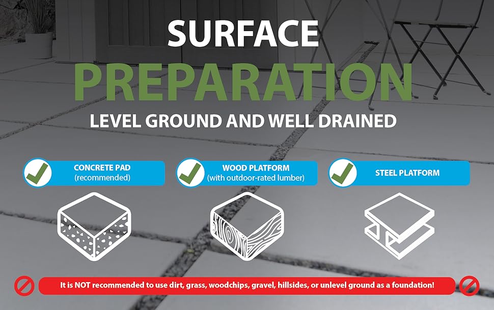 Surface treatment.  The ground is flat and well drained.  Requires foundation.