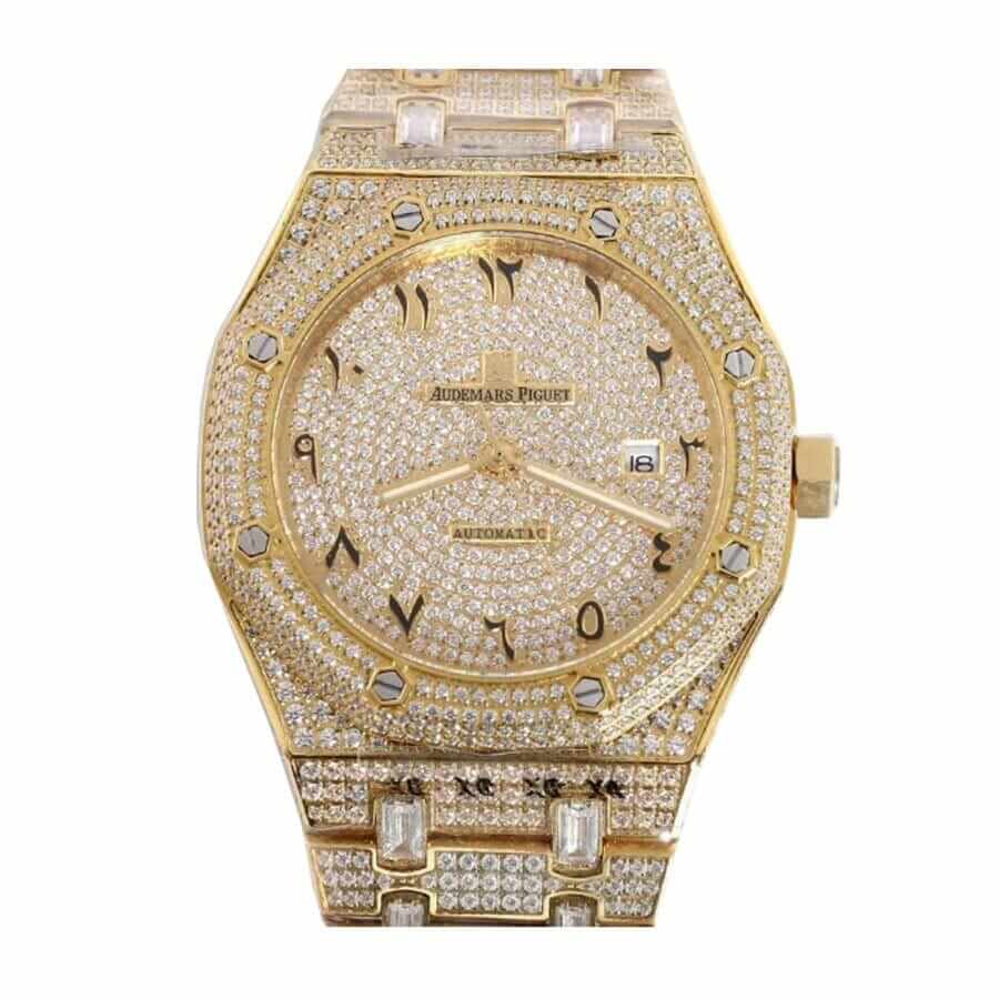audemars piguet royal oak selfwinding ap160sf295 yellow gold iced out diamond dial replica
