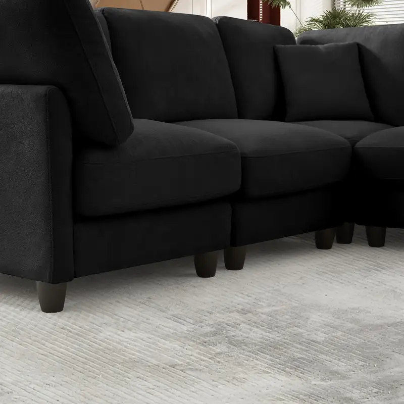 7pcs l shaped fabric fabric sofa free combination soft and comfortable suitable for living room bedroom hotel   office reception and   dark gray beige   details 4