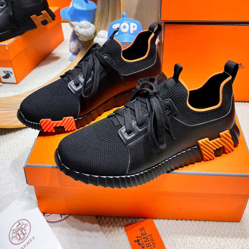 DEPART SLIP-ON SNEAKER IN BLACK KNIT AND CALFSKIN、mysite、Cacoeks