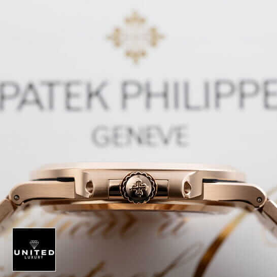 Patek Philippe Nautilus Rose Black Dial Replica 6 Patek Philippe Nautilus Rose Gold Case Replica crown on the patek logo