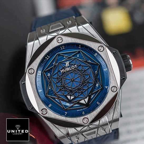 hublot big bang sang bleu titanium blue watch 415.NX .7179.VR .MXM18 front two