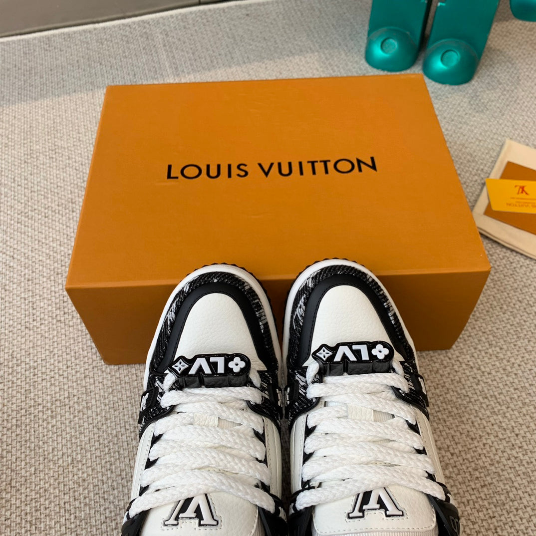 LV TRAINER MAXI SNEAKER IN WHITE MIX BLACK CALFSKIN、mysite、Cacoeks