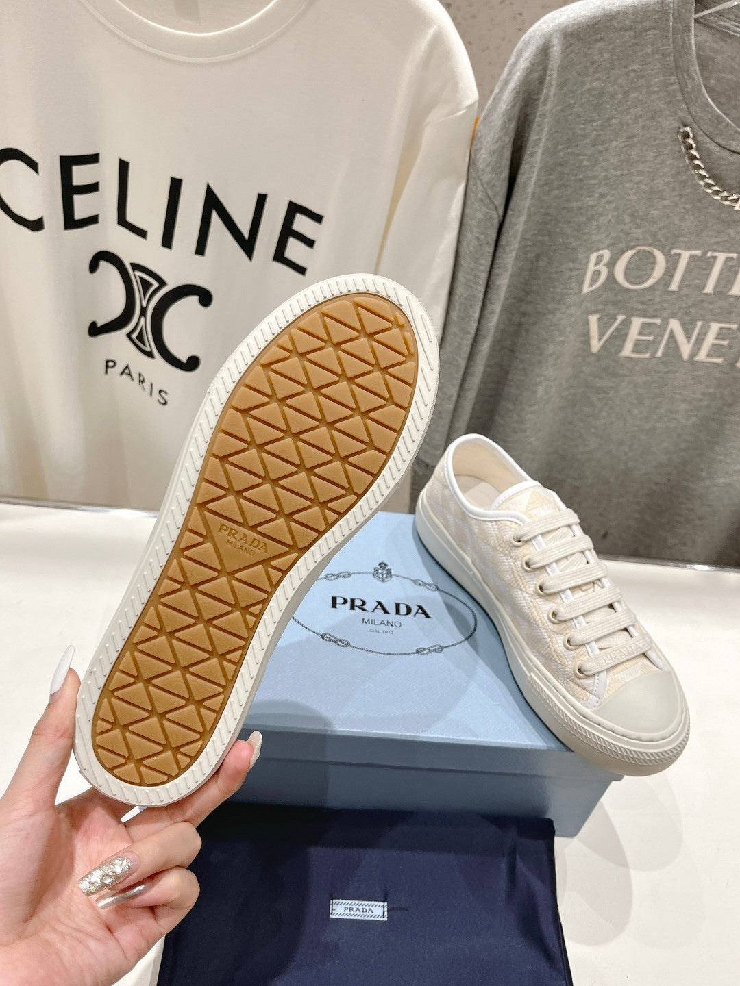 PRA PRINTED COTTON SNEAKERS WHITE AND BEIGE CANVAS、mysite、Cacoeks