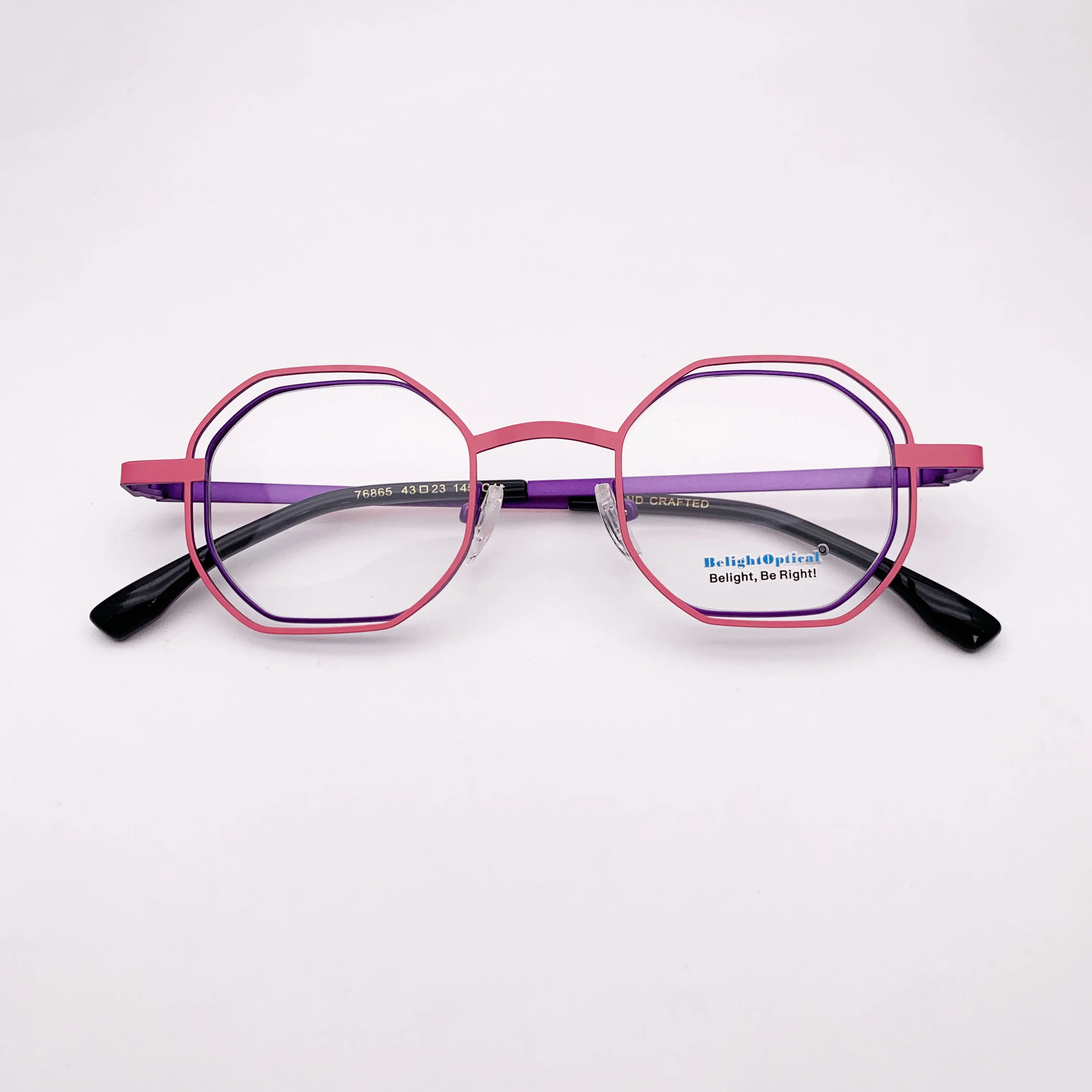 Fancy Colorful Vintage Double Line Metal Pink Irregular Shape Optical Glasses Spectacle Frame Prescritpion Lens Women Style