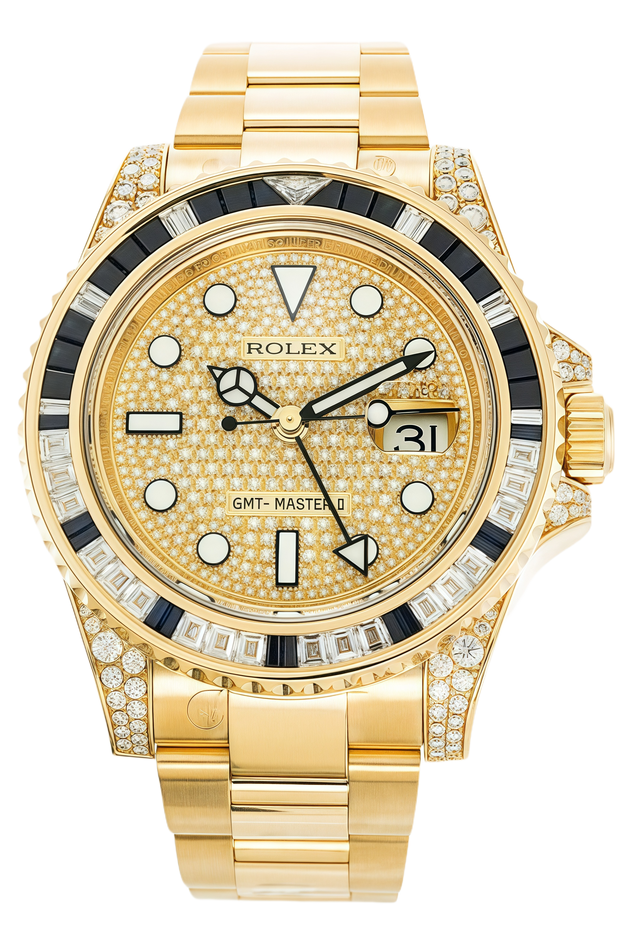 Rolex GMT-Master II Rainbow Bezel Super Clone Swiss Replica Watch Ref 116758SA-78208 Mother of Pearl Dial 18K Yellow Gold